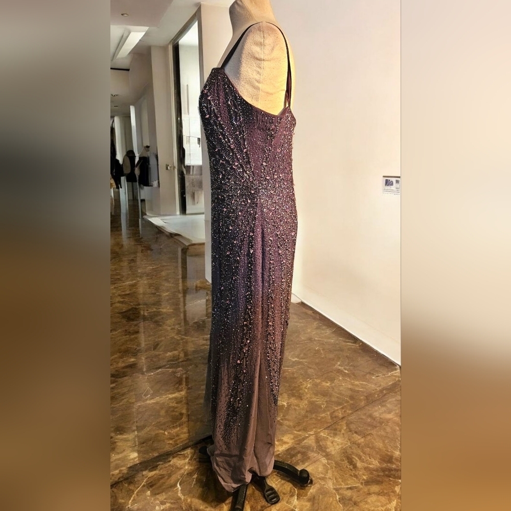 Sparkling Dark Brown/purple Maxi Dress. Ombre Long Train. Size 12 - Picture 4 of 6